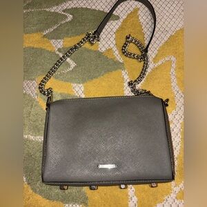 Rebecca Minkoff Saffiano Leather Crossbody Chain Bag Gray